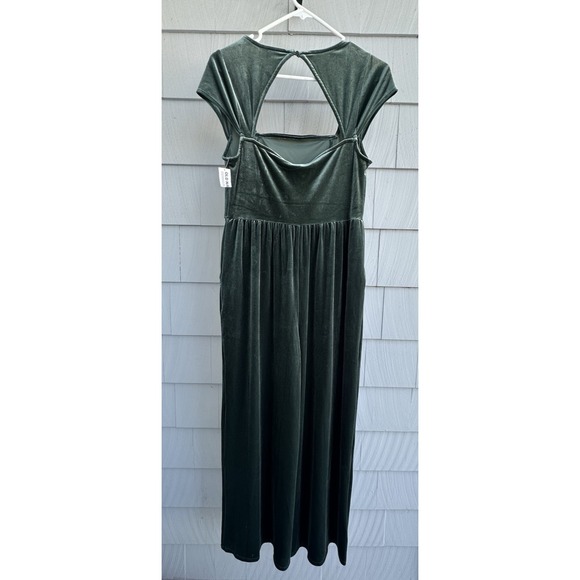 Old Navy Green Velvet Wide Leg Jumpsuit Medium Square Neck Pockets NWT - Picture 5 of 9